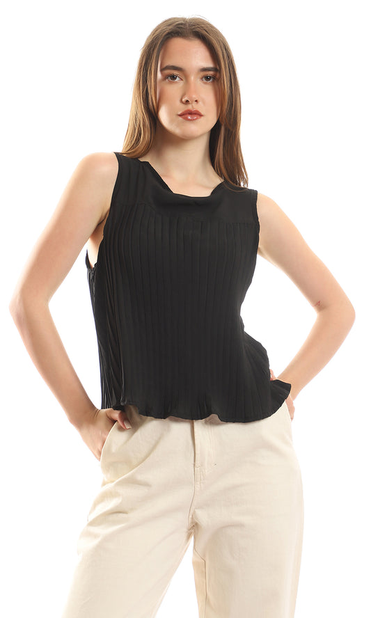 97127 Buttoned Back Plisse Sleeveless Blouse