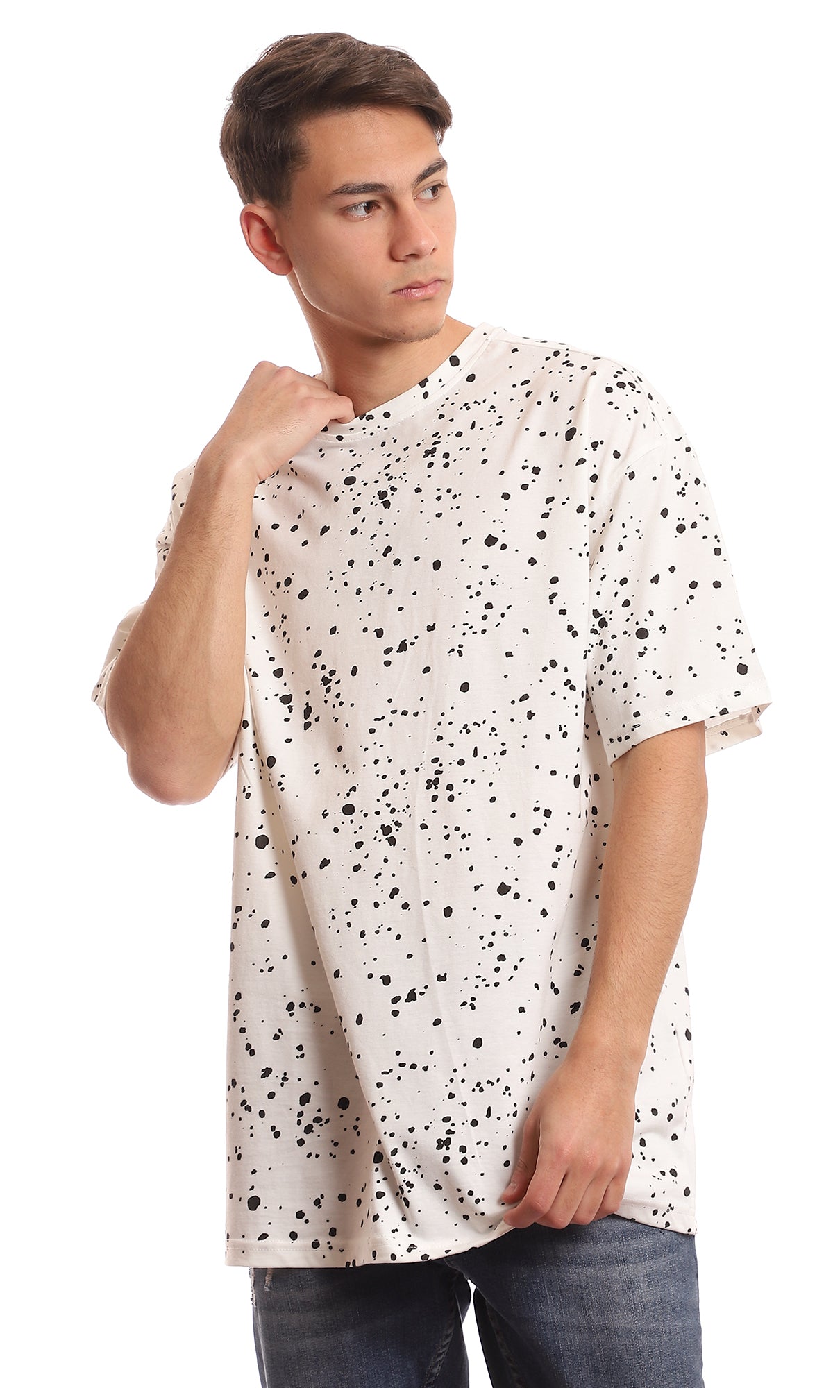 97155 Tri-Tone Black & White Patterned Cotton Tee