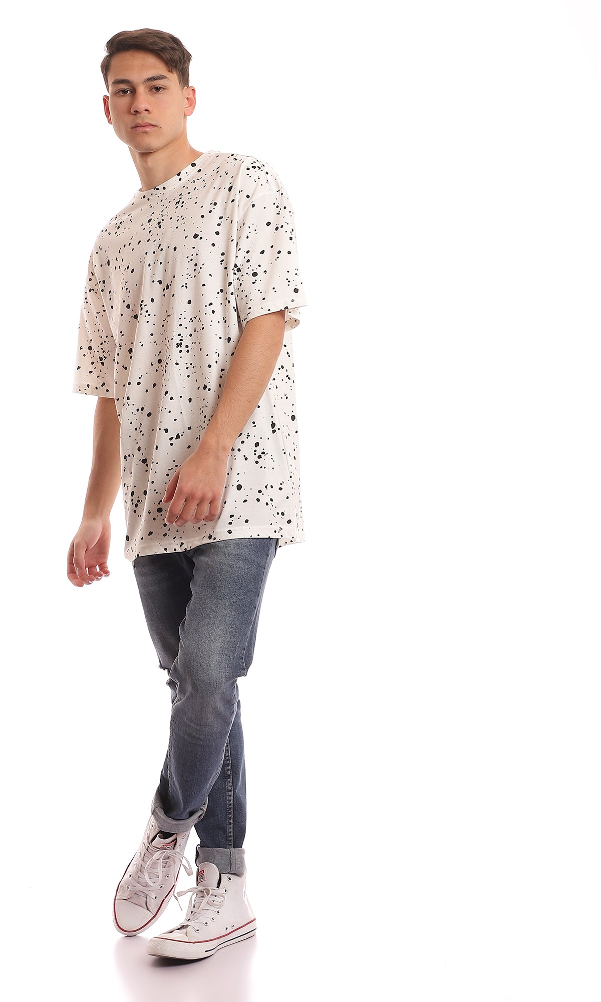 97155 Tri-Tone Black & White Patterned Cotton Tee
