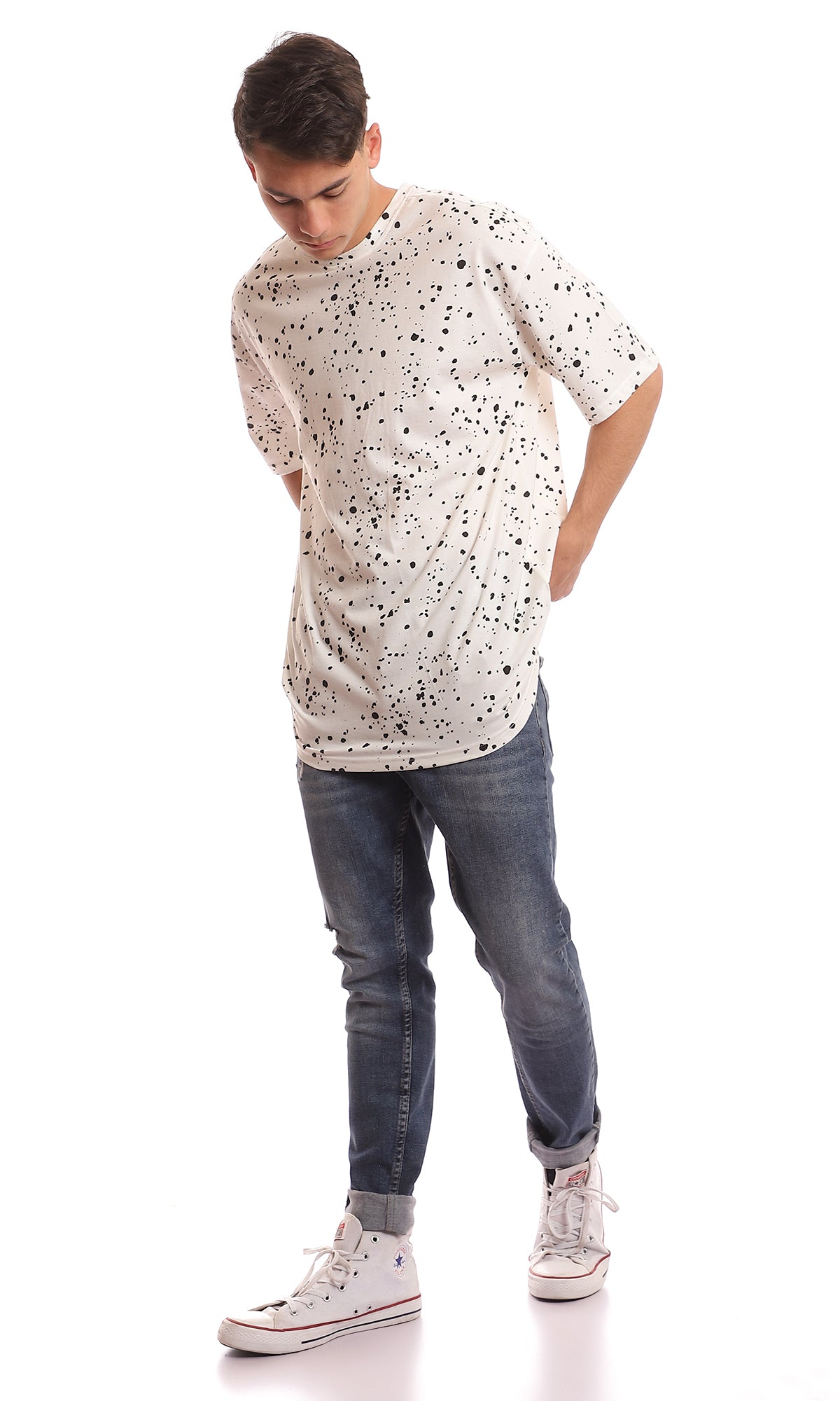 97155 Tri-Tone Black & White Patterned Cotton Tee