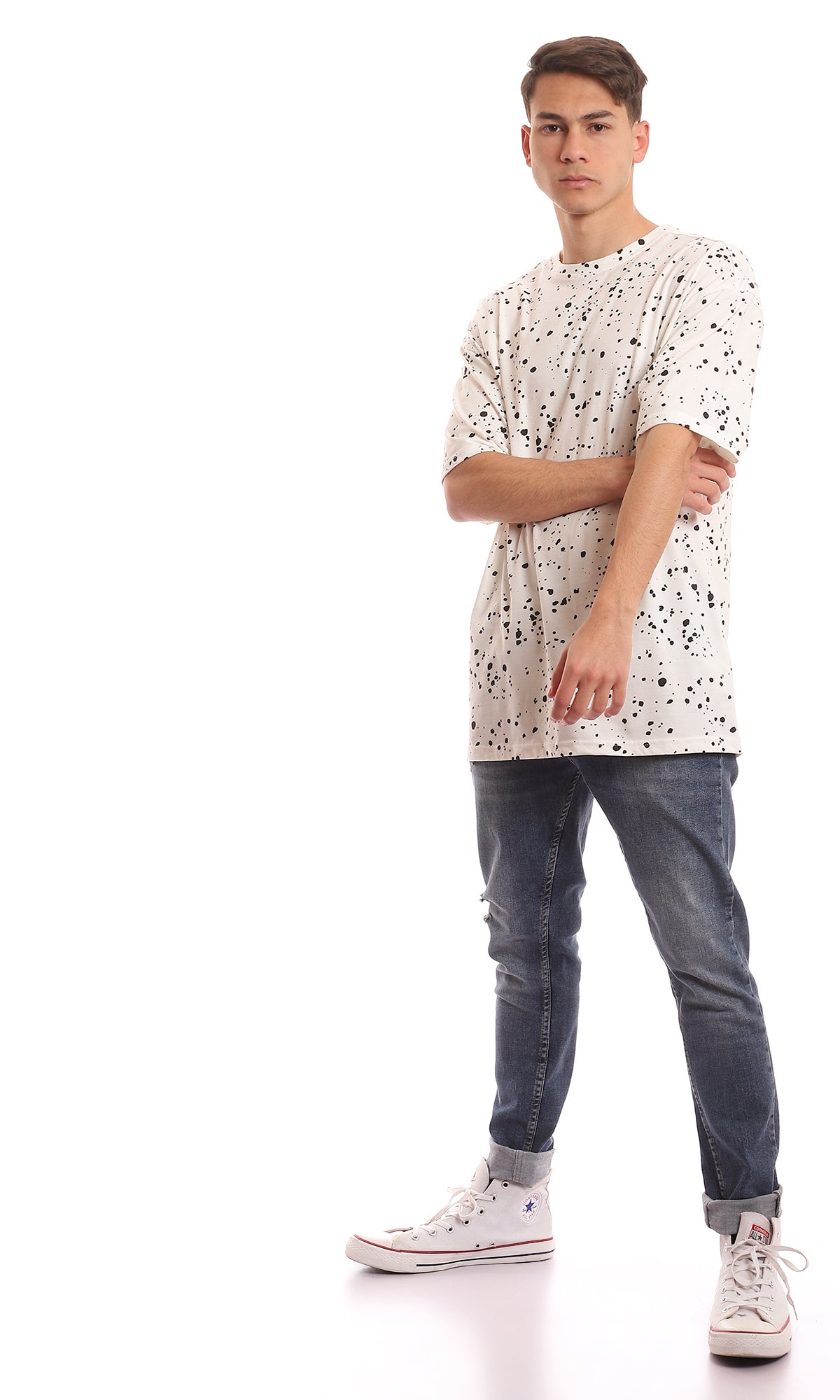 97155 Tri-Tone Black & White Patterned Cotton Tee