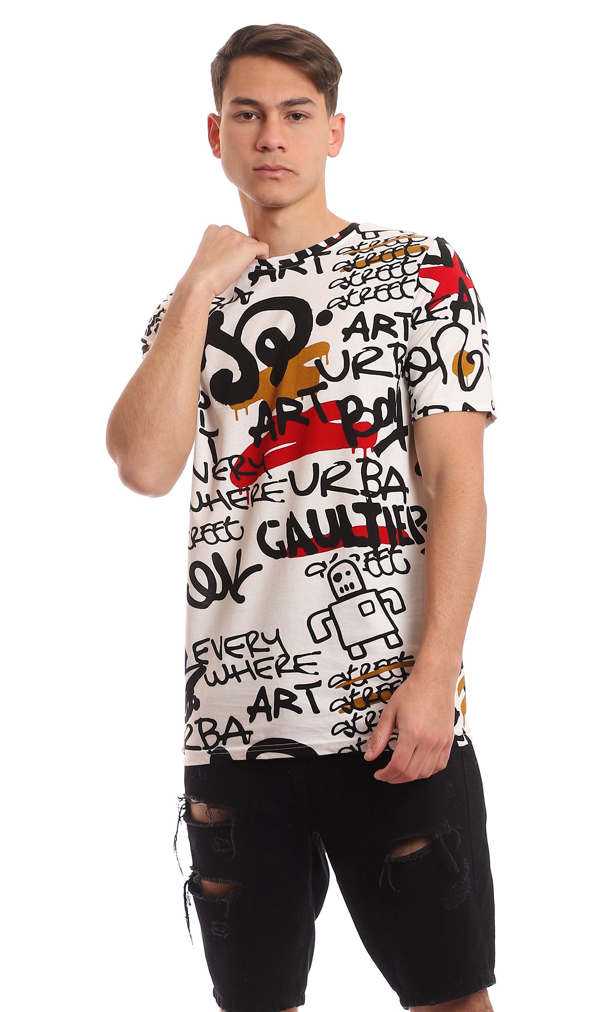 97168 Patterned Short Sleeves Comfy Tee - Multicolour