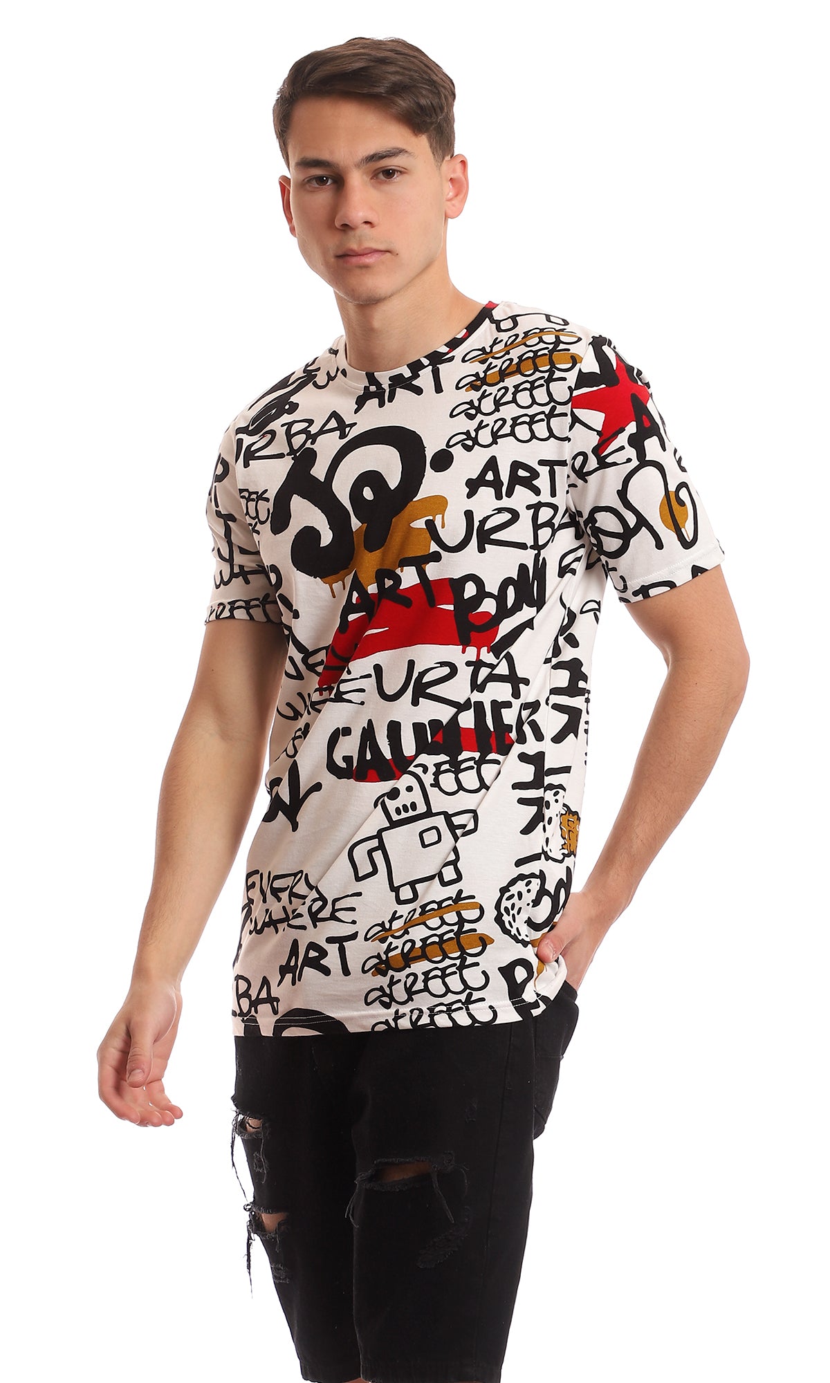 97168 Patterned Short Sleeves Comfy Tee - Multicolour