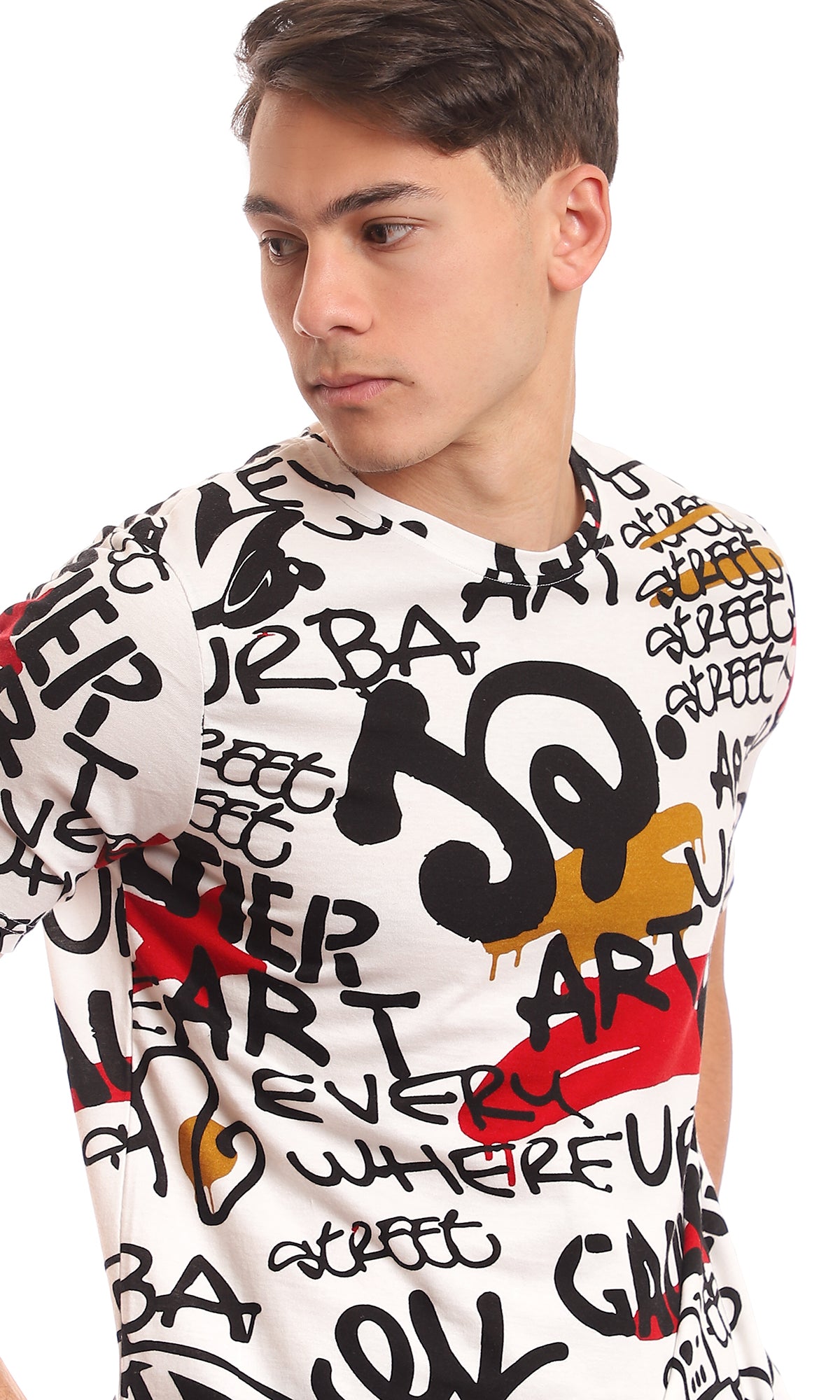 97168 Patterned Short Sleeves Comfy Tee - Multicolour