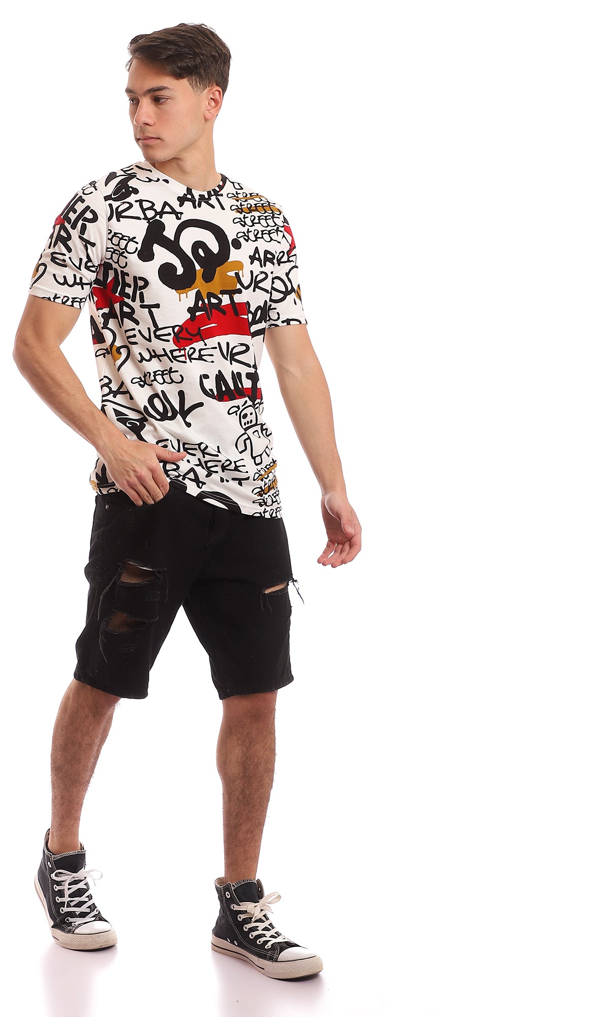 97168 Patterned Short Sleeves Comfy Tee - Multicolour