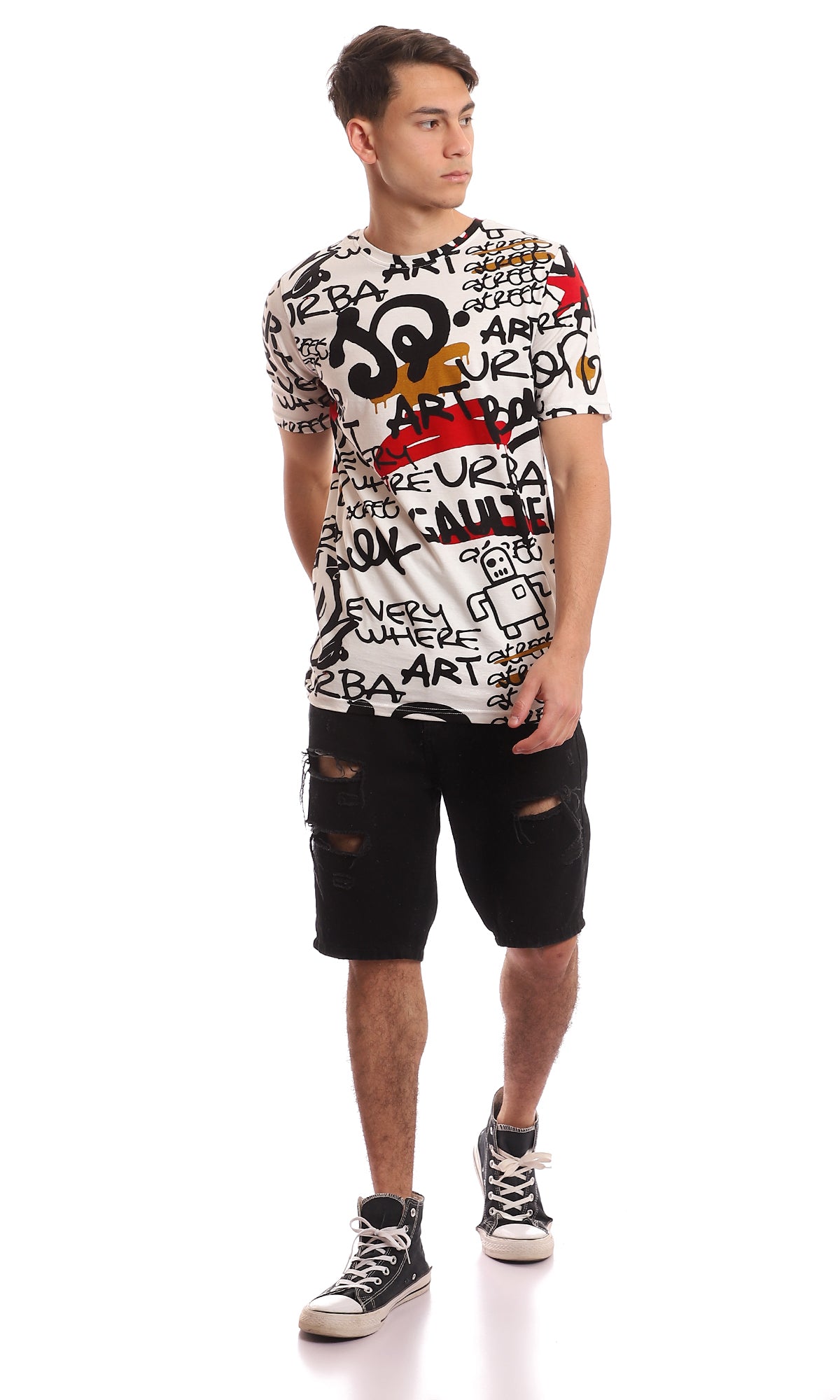 97168 Patterned Short Sleeves Comfy Tee - Multicolour