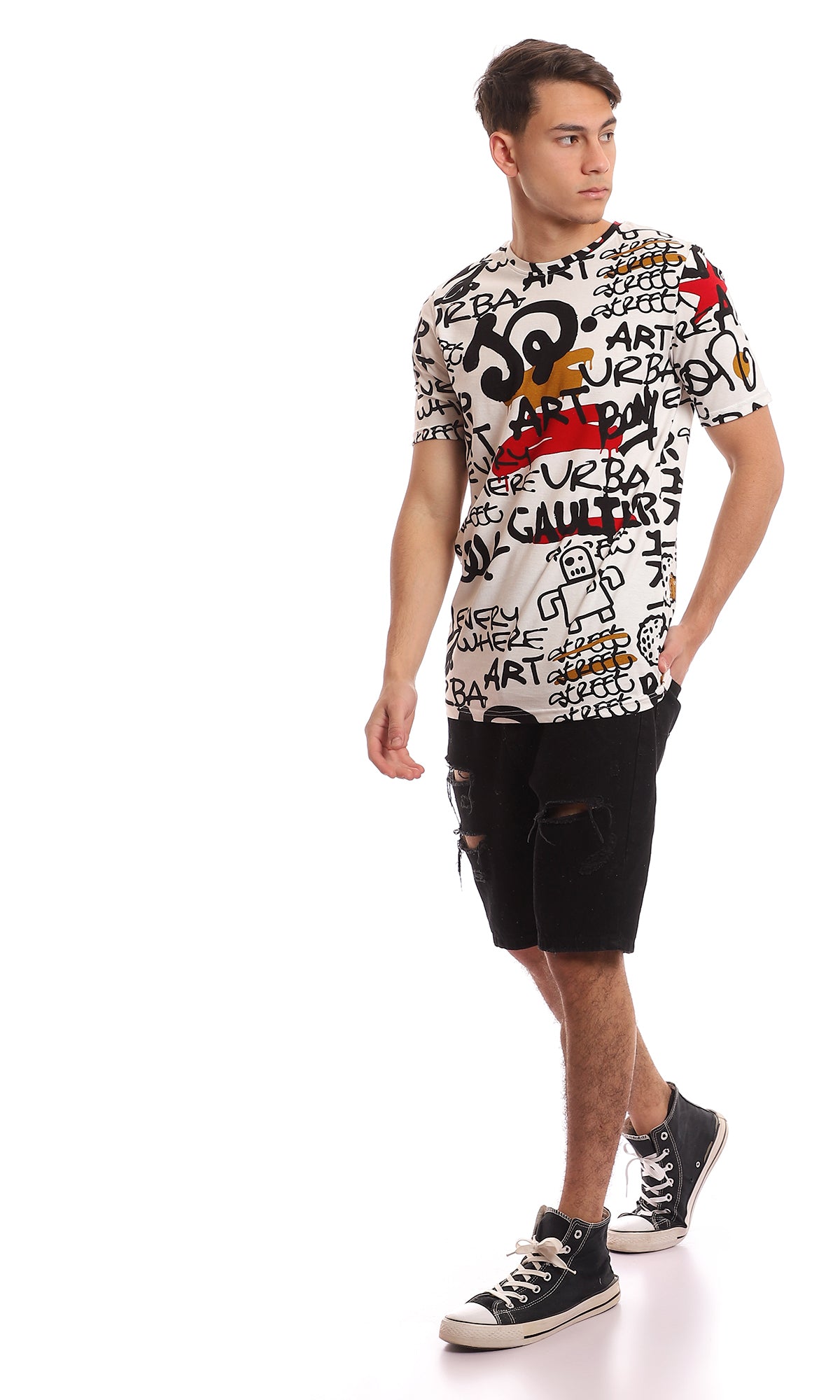 97168 Patterned Short Sleeves Comfy Tee - Multicolour