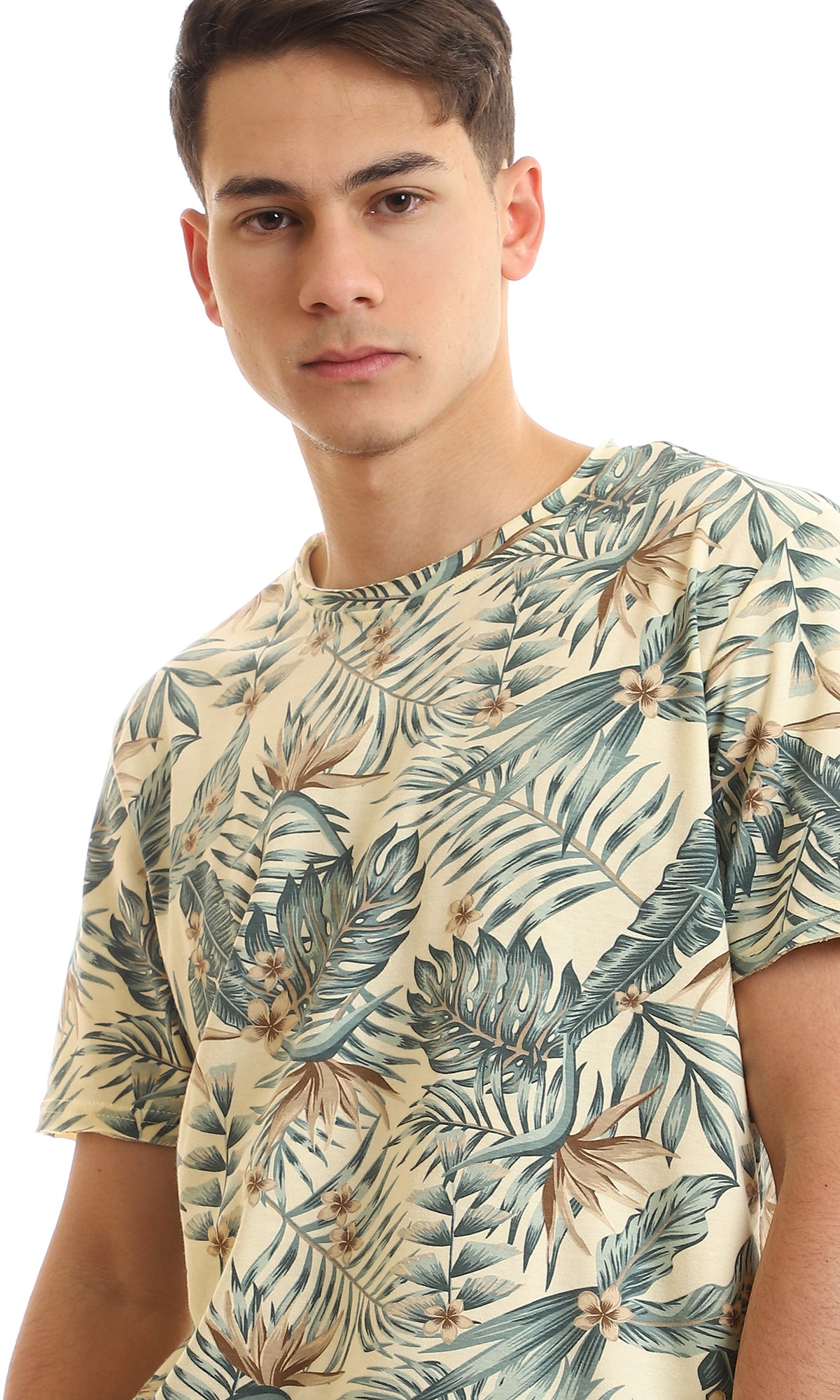 97175 Self Printed Short Sleeves T-Shirt - Beige & Olive