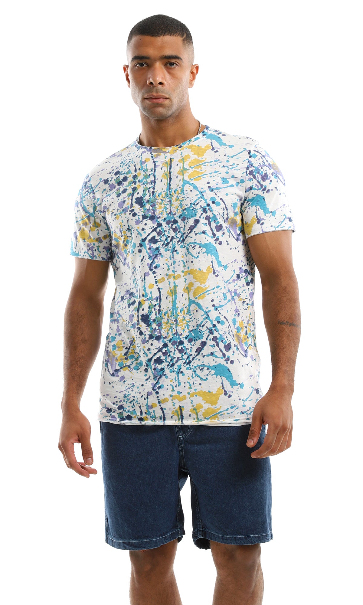 Abstract Paint Splatter Print Jersey Summer Tee - 97182