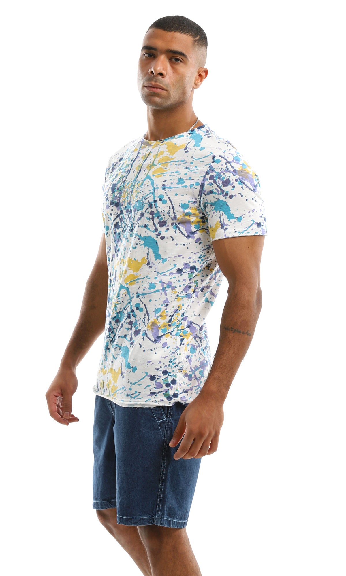 Abstract Paint Splatter Print Jersey Summer Tee - 97182