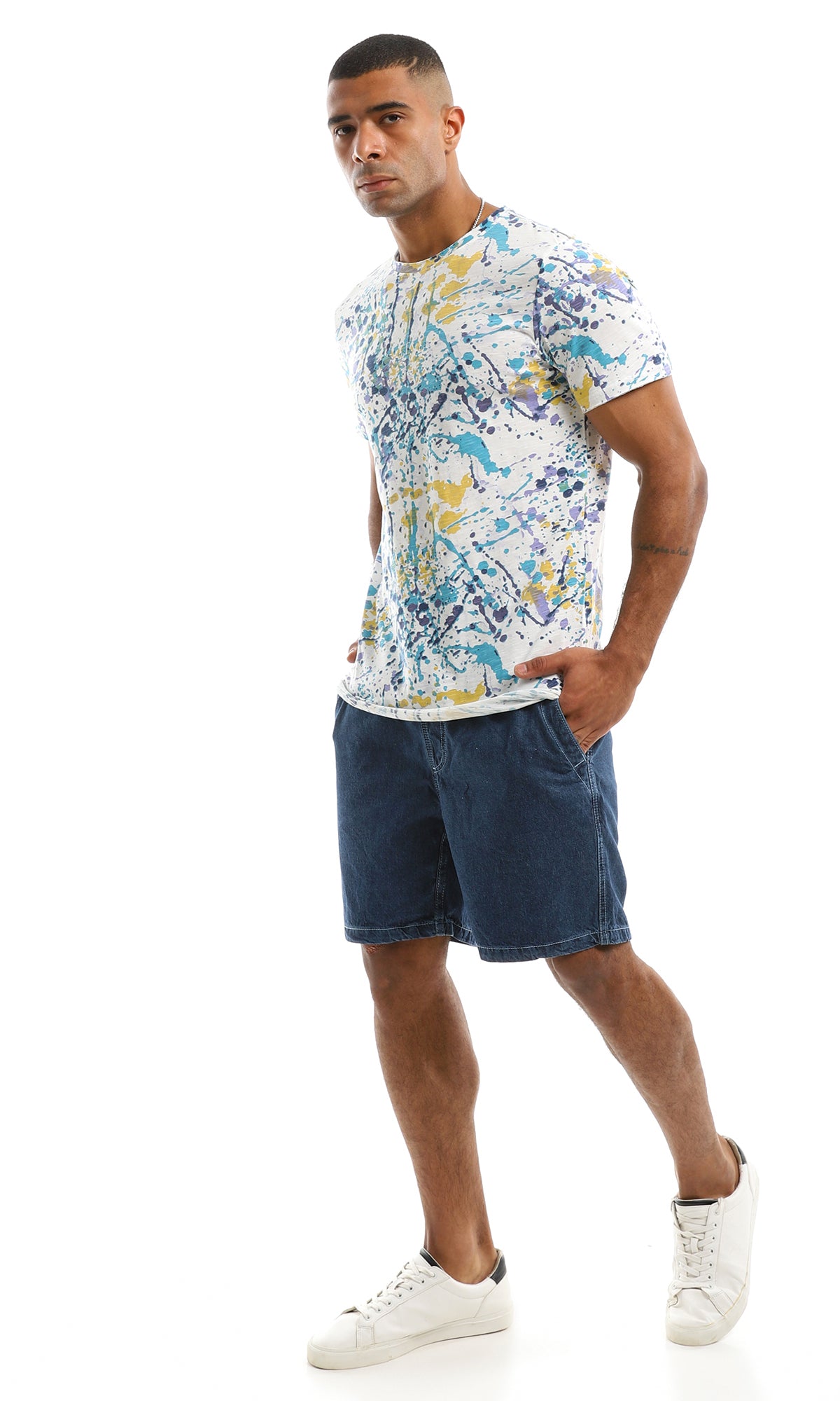 Abstract Paint Splatter Print Jersey Summer Tee - 97182