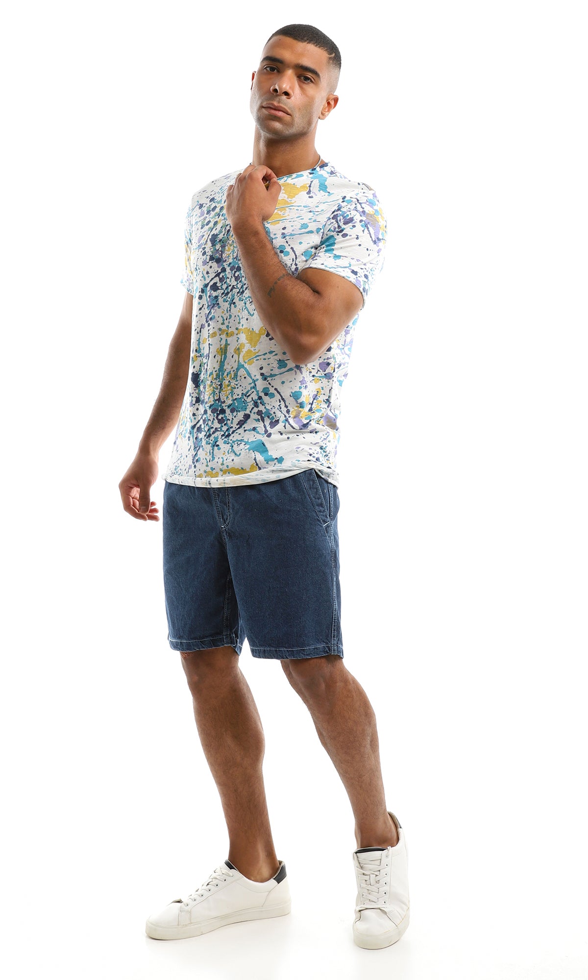 Abstract Paint Splatter Print Jersey Summer Tee - 97182