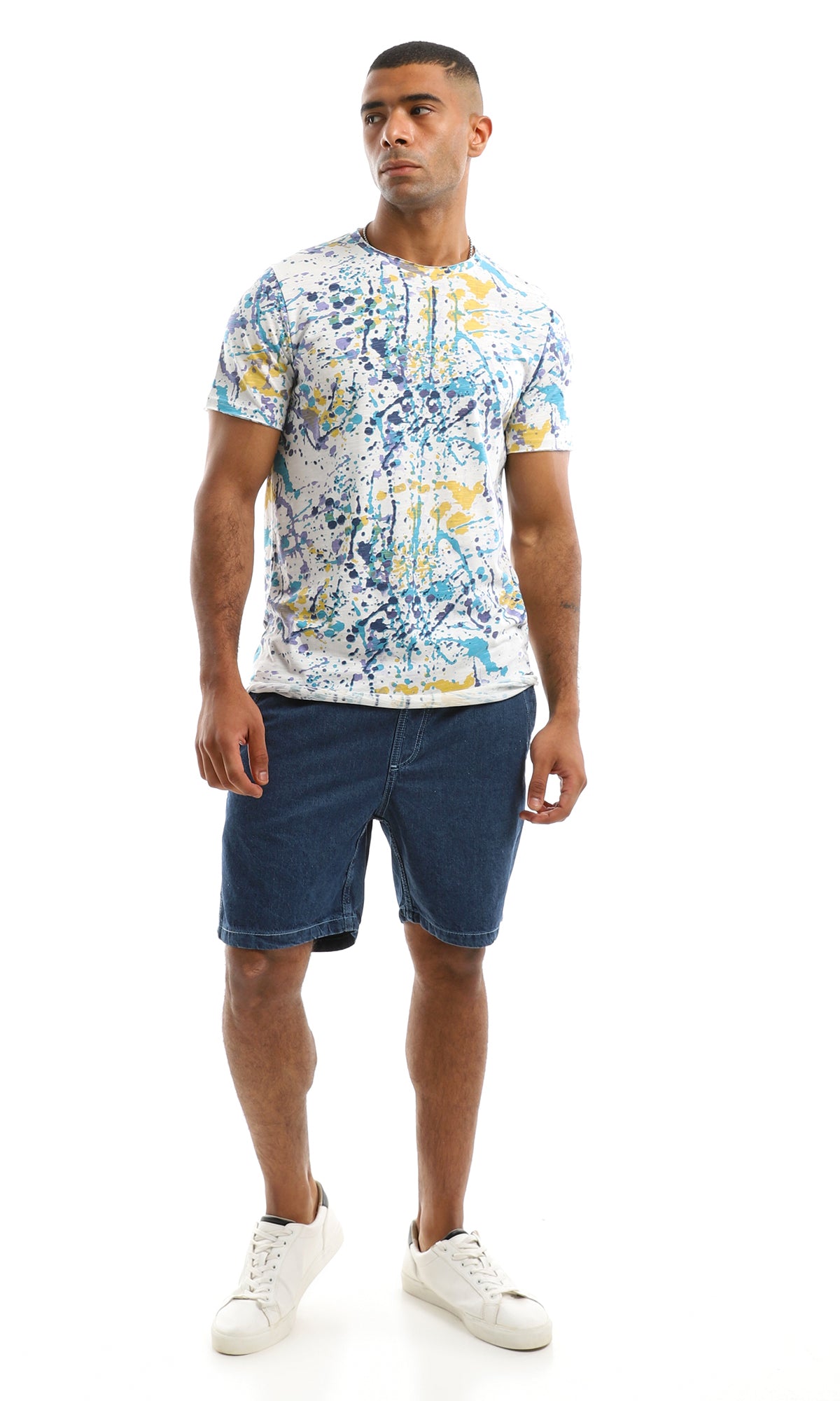 Abstract Paint Splatter Print Jersey Summer Tee - 97182
