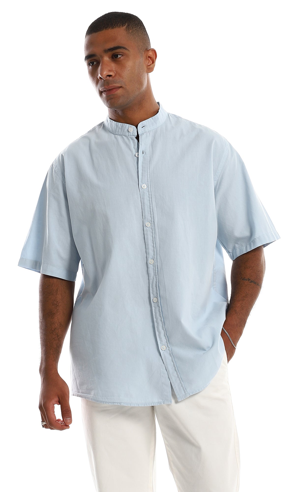 97199 Plain Half Sleeves Baby Blue Cotton Shirt