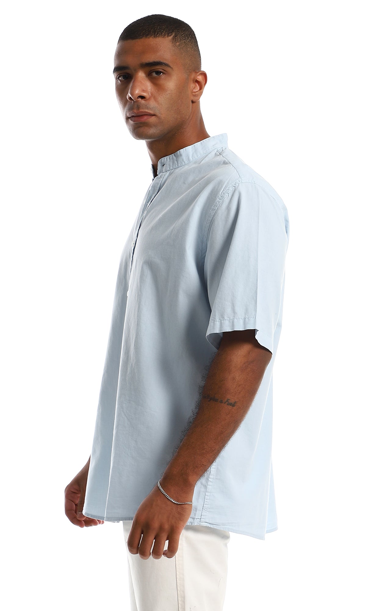 97199 Plain Half Sleeves Baby Blue Cotton Shirt