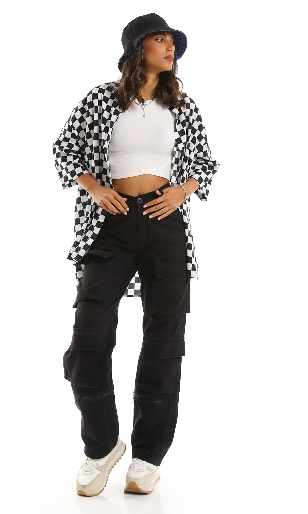 97211 Black & White Plaid High-Low Shirt