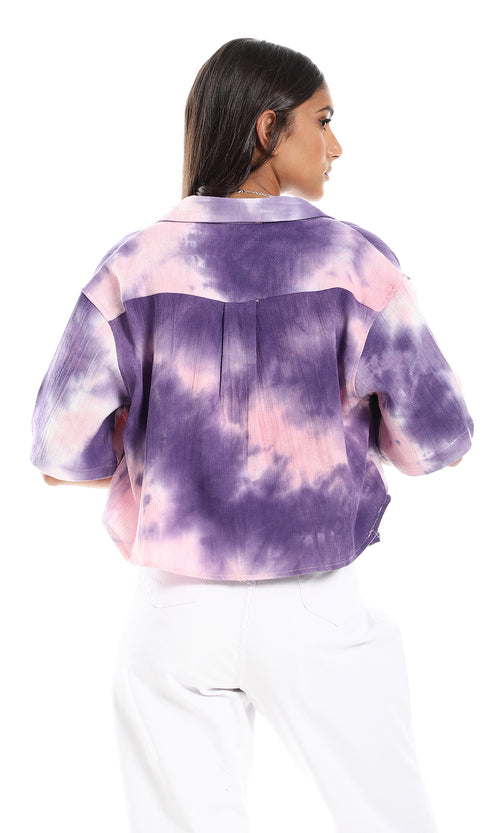 97222 Purple & Pink Tie Dye Cropped Shirt