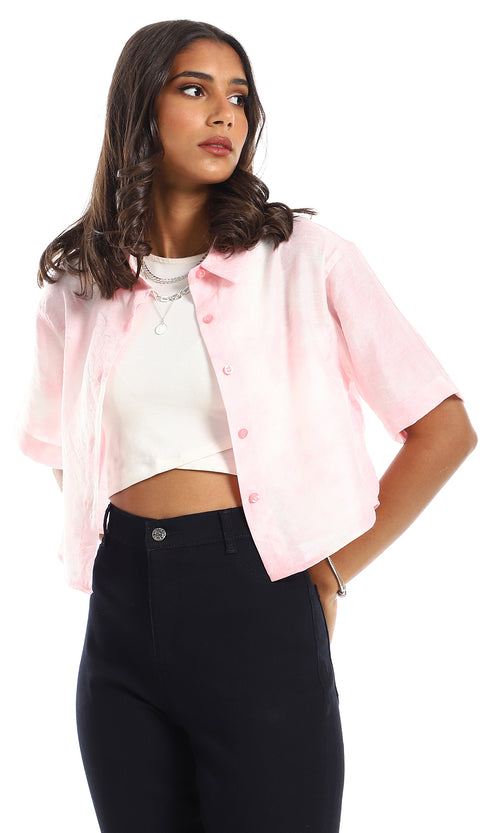 97223 Pink & White Short Sleeves Cropped Shirt