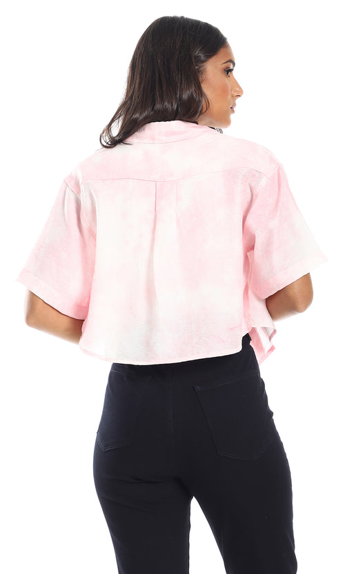 97223 Pink & White Short Sleeves Cropped Shirt