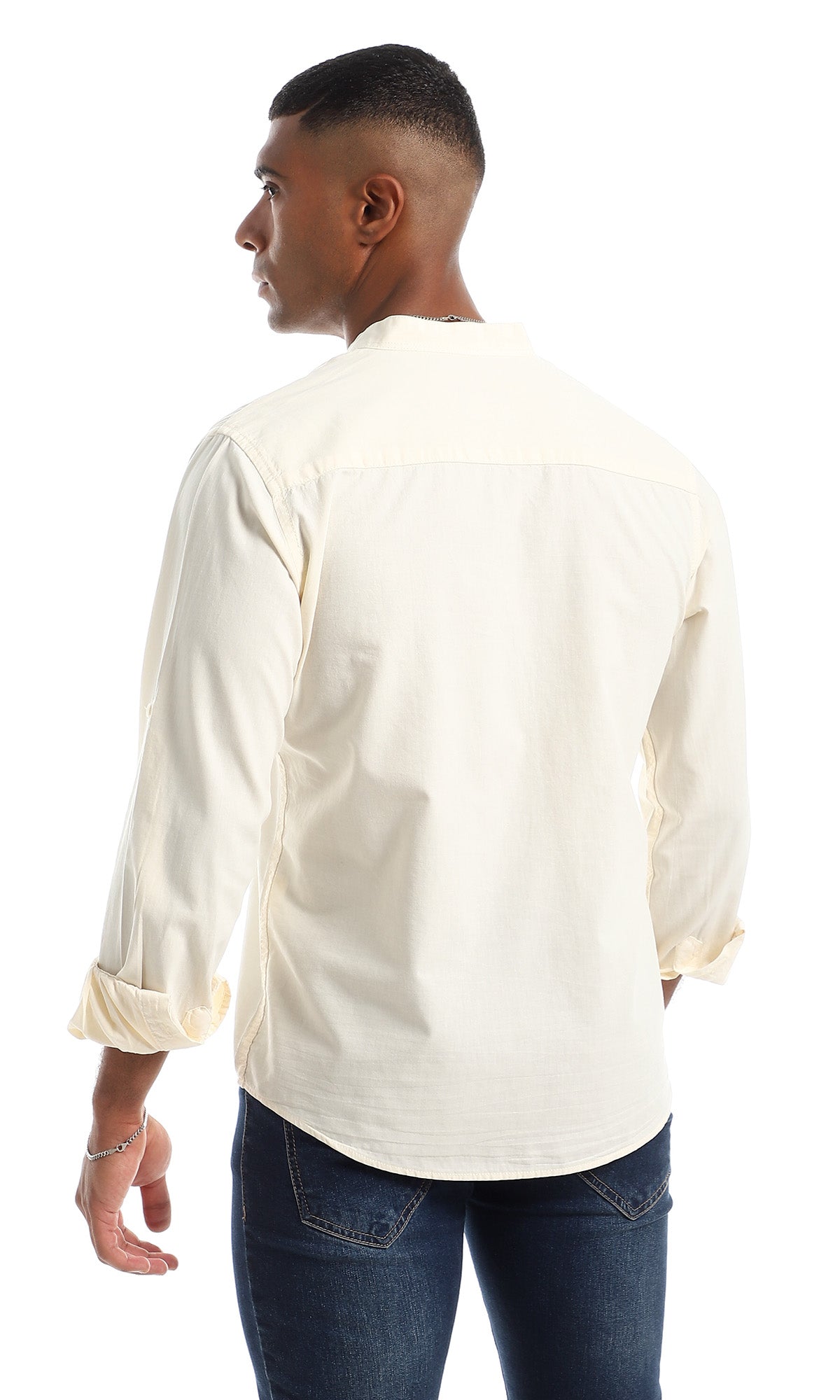 97238 Cotton Comfy Long Sleeves Button Down Shirt - Off-White