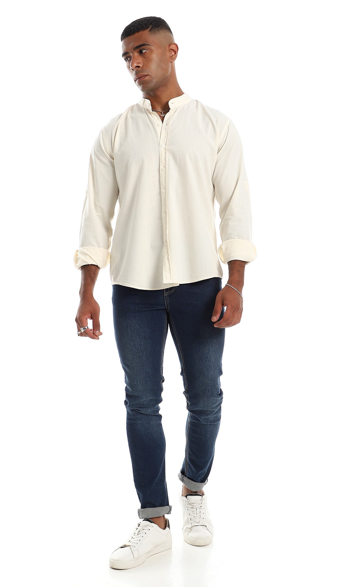 97238 Cotton Comfy Long Sleeves Button Down Shirt - Off-White