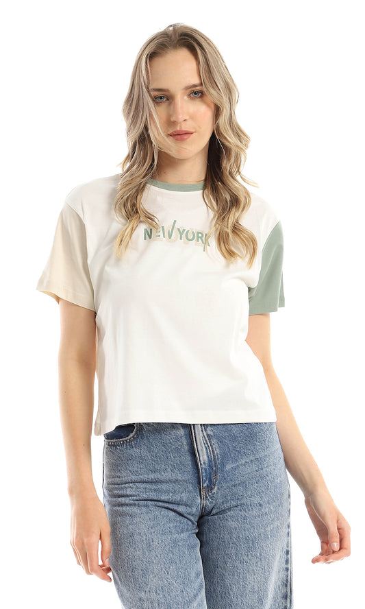 97239 "Love New York " Printed Bi-Tone Off White & Mint Tee