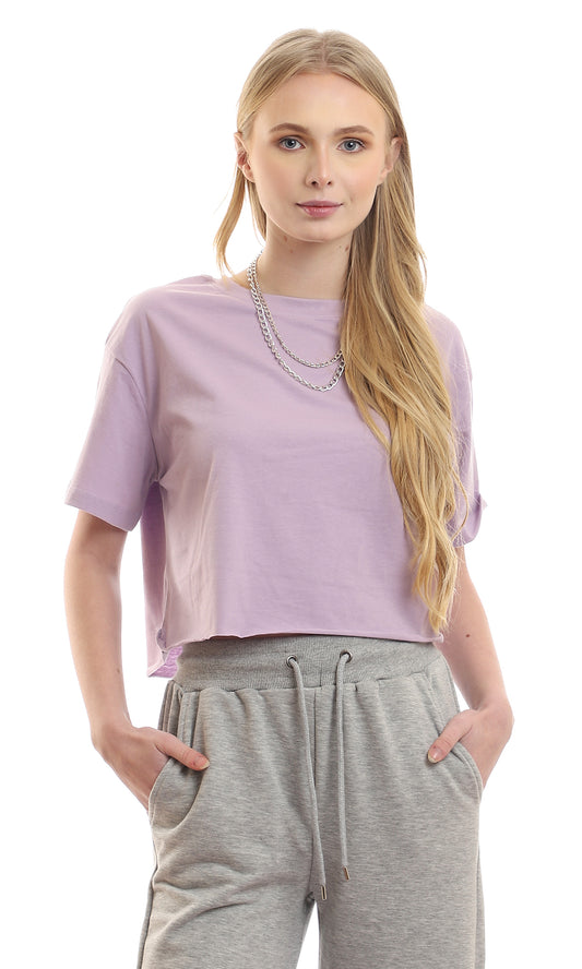 97250 Plain Round Loose Slip Lavender Crop Tee