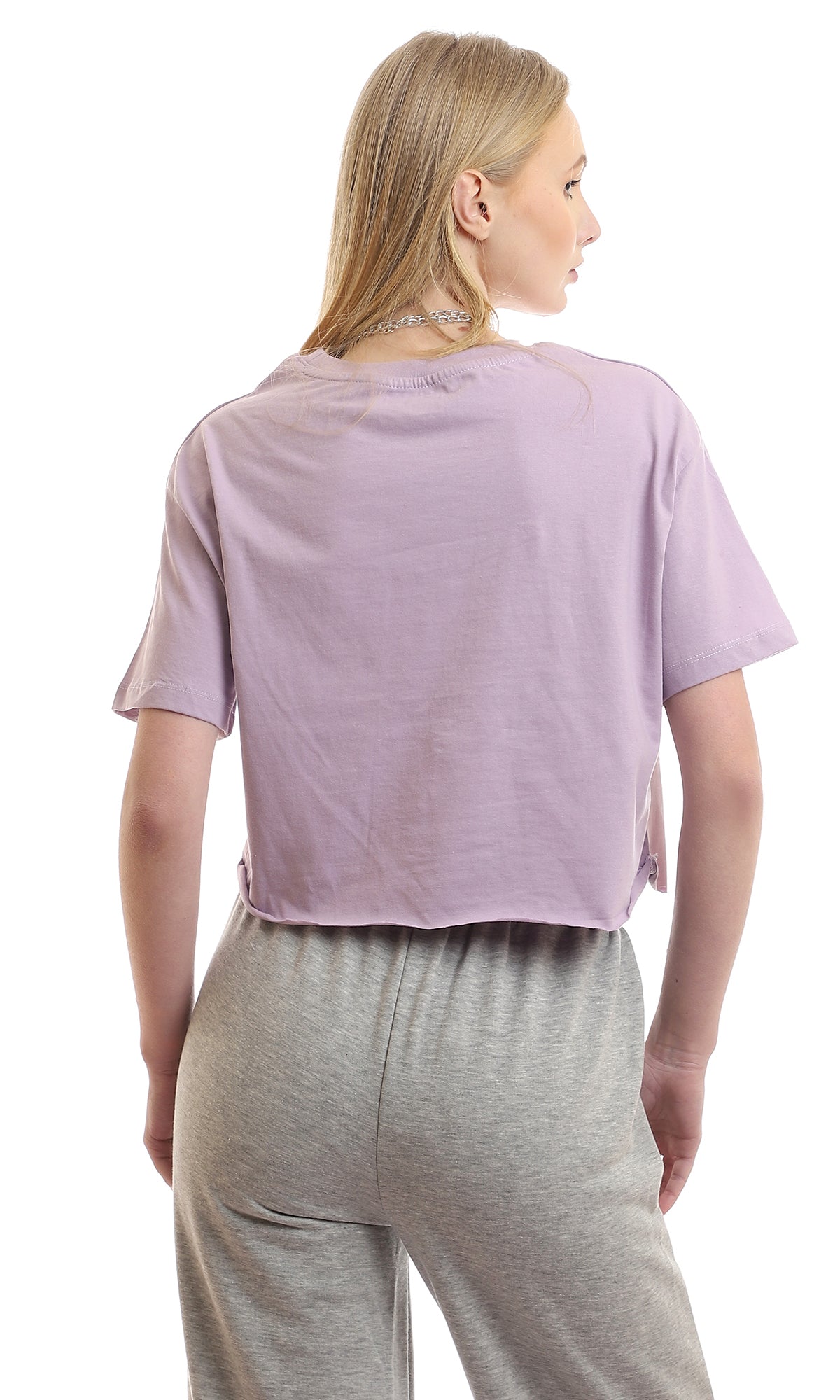 97250 Plain Round Loose Slip Lavender Crop Tee