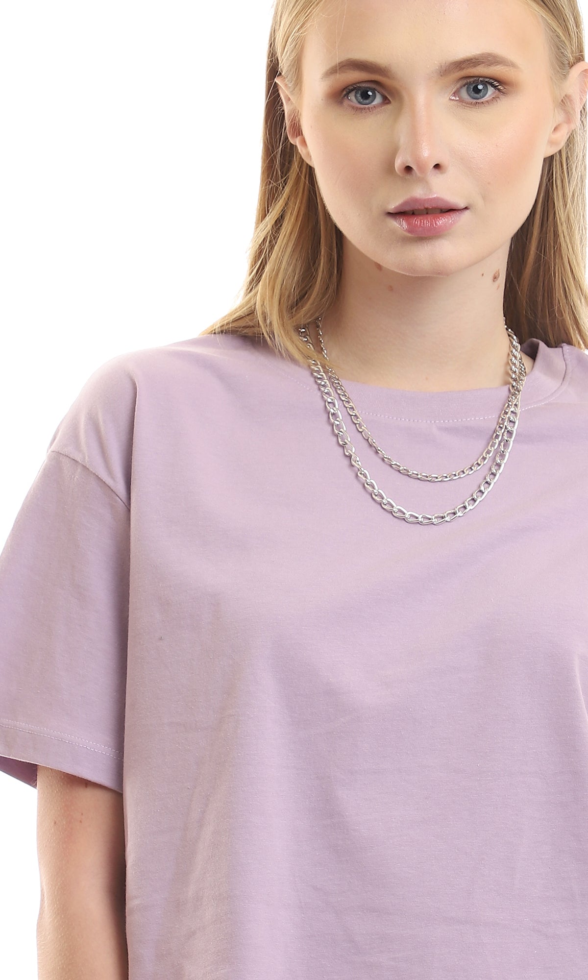 97250 Plain Round Loose Slip Lavender Crop Tee