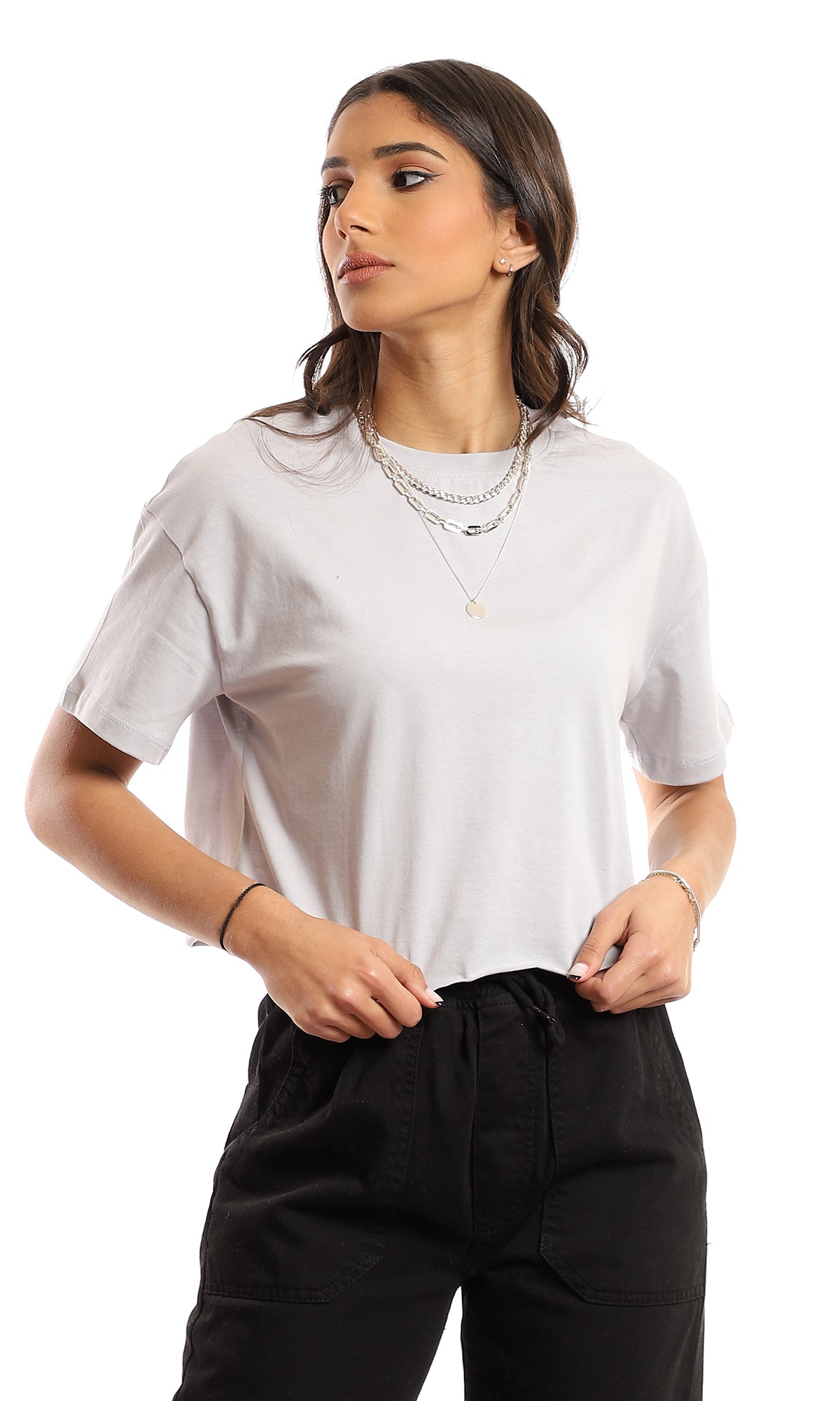 Light Grey Cropped Crew-Neck Jersey Tee - 97251