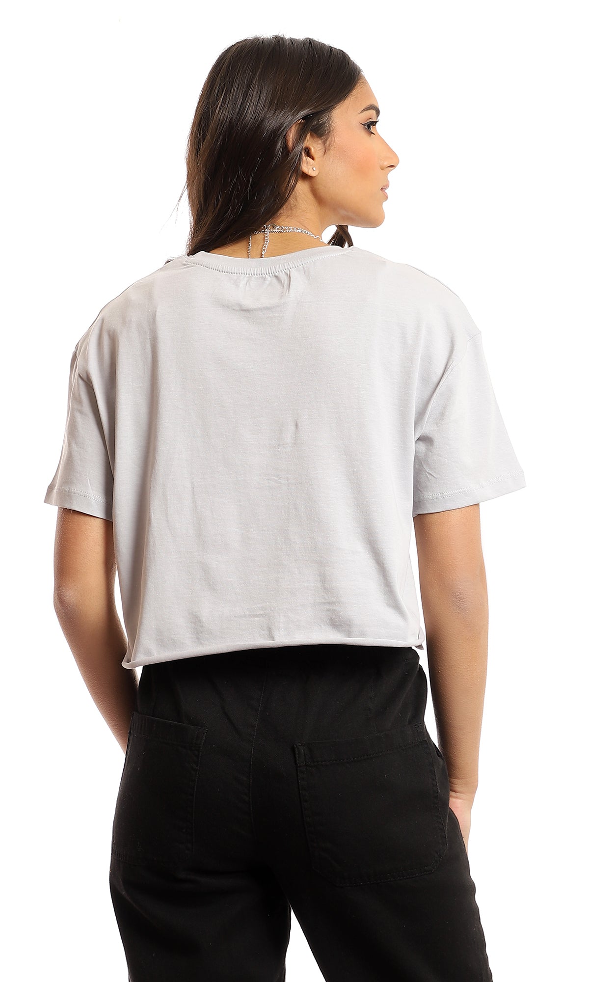 Light Grey Cropped Crew-Neck Jersey Tee - 97251