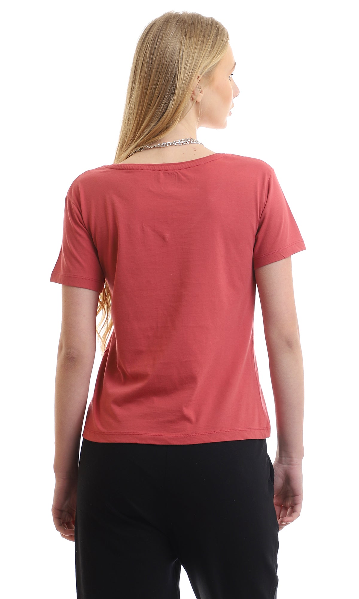 97263 Short Sleeves Wide V-Neck Dark Dusty Rose Tee