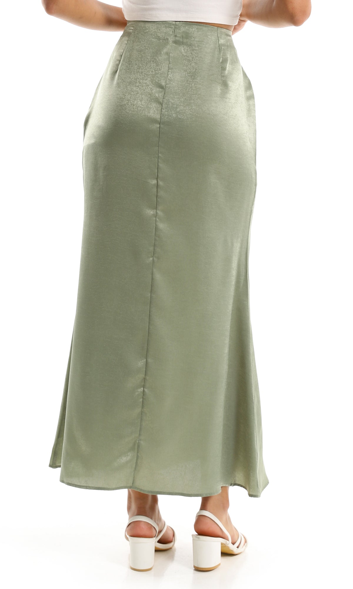 97292 Shiny Maxi Skirt With Side Zipper - Olive