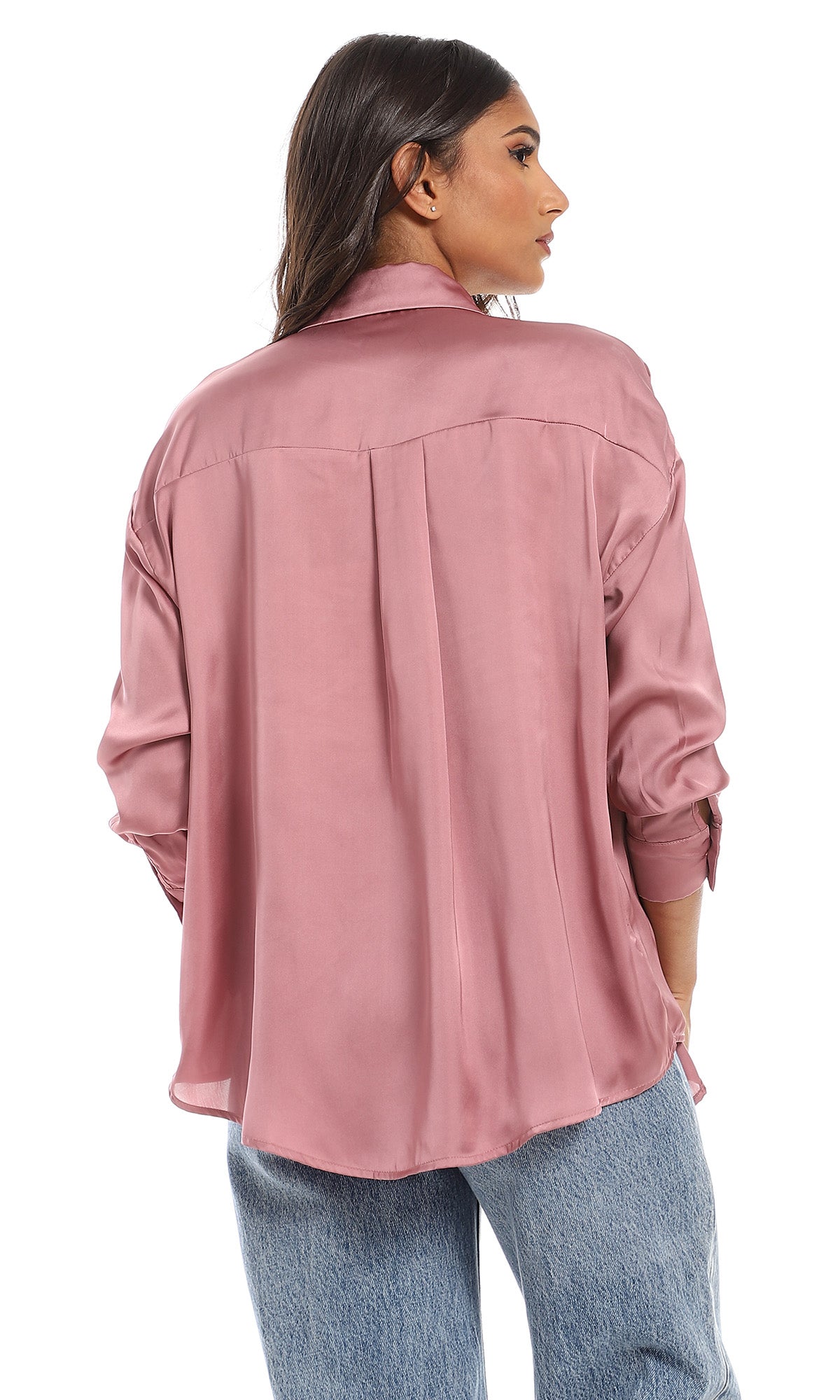 97296 Full Buttoned Satin Trendy Shirt - Dark Nude