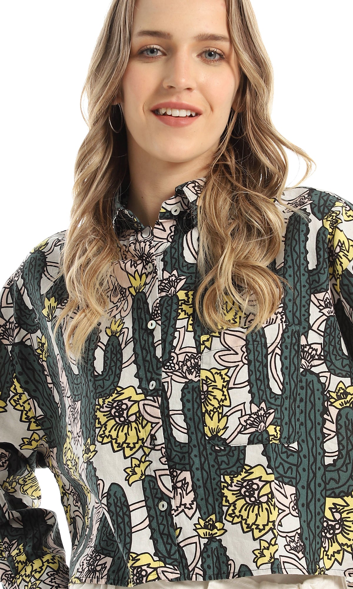97322 Patterned Buttoned Multicolour Heavy Cropped Shirt