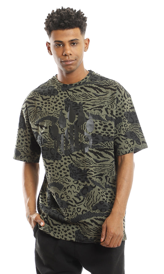 97351 Multiple Patterns Standard Fit T-Shirt - Olive & Black
