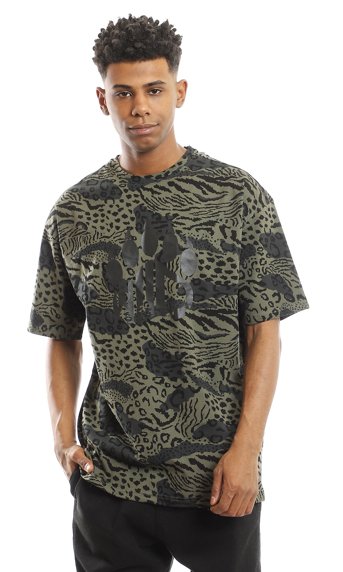 Urban Safari Olive & Black Oversized Print T-Shirt - 97351