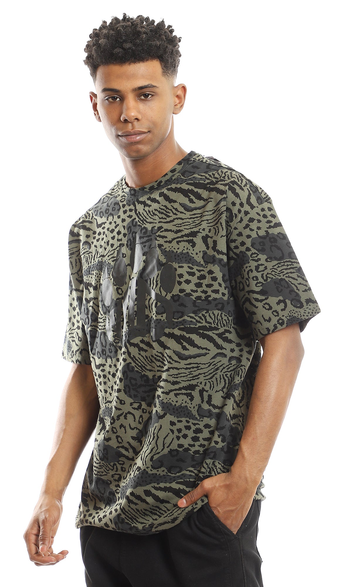 Urban Safari Olive & Black Oversized Print T-Shirt - 97351