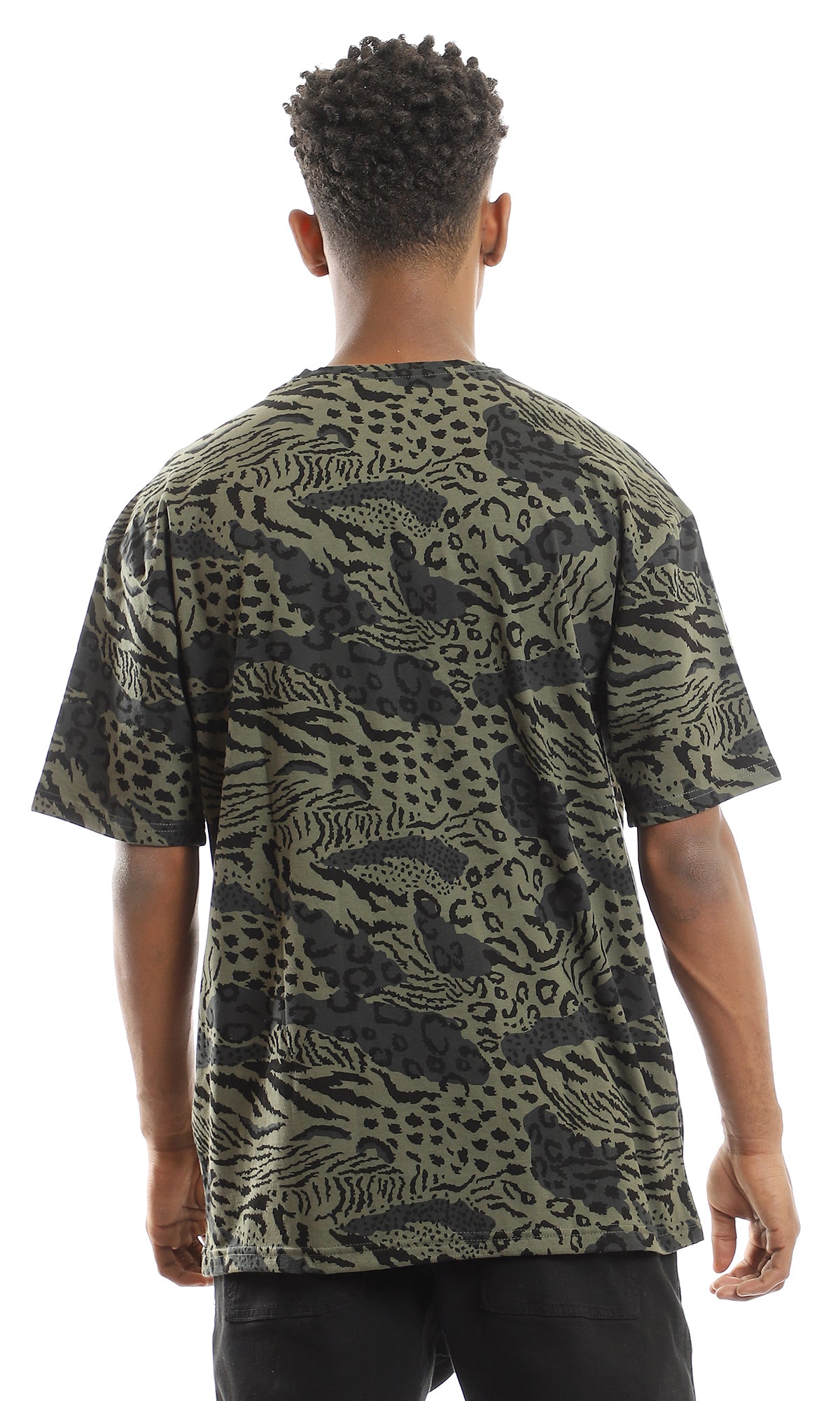 97351 Multiple Patterns Standard Fit T-Shirt - Olive & Black