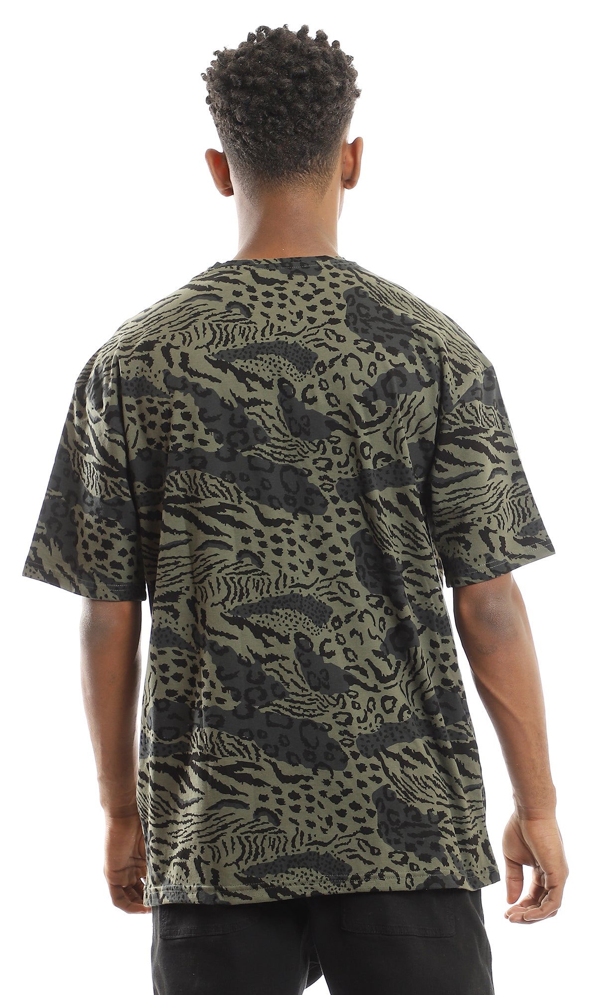 Urban Safari Olive & Black Oversized Print T-Shirt - 97351