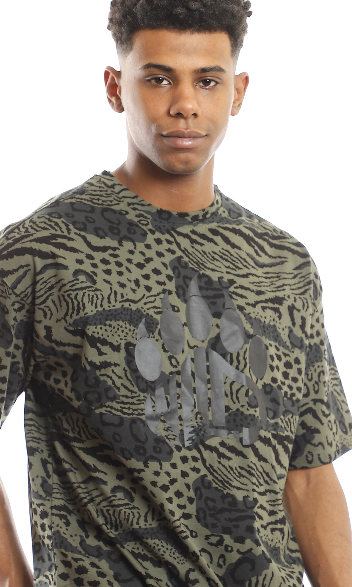 Urban Safari Olive & Black Oversized Print T-Shirt - 97351