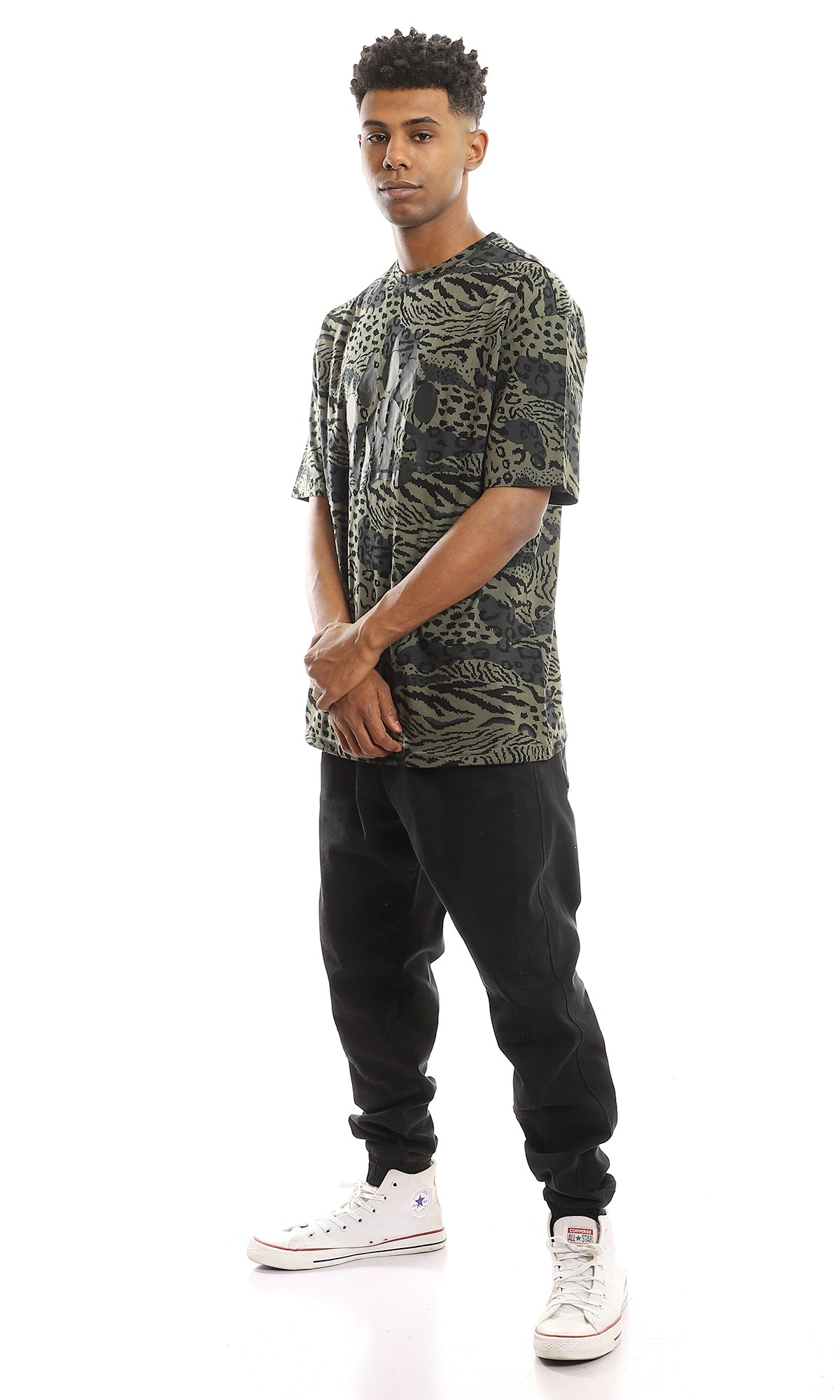 Urban Safari Olive & Black Oversized Print T-Shirt - 97351