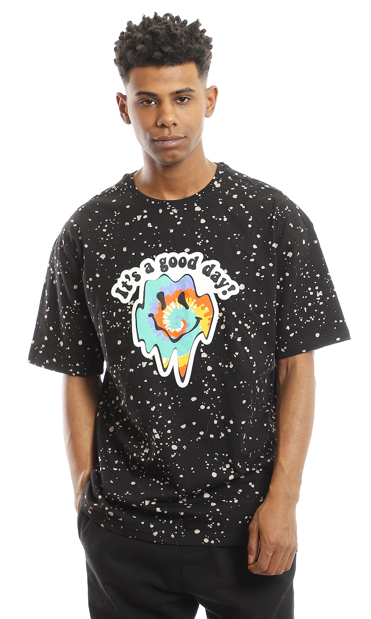 "It's A Good Day" Splatter Print Oversized T-Shirt - 97353