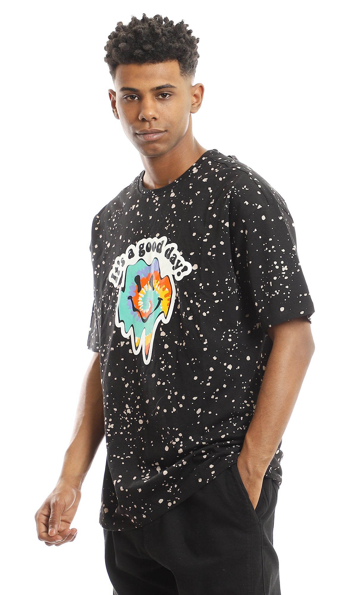 "It's A Good Day" Splatter Print Oversized T-Shirt - 97353