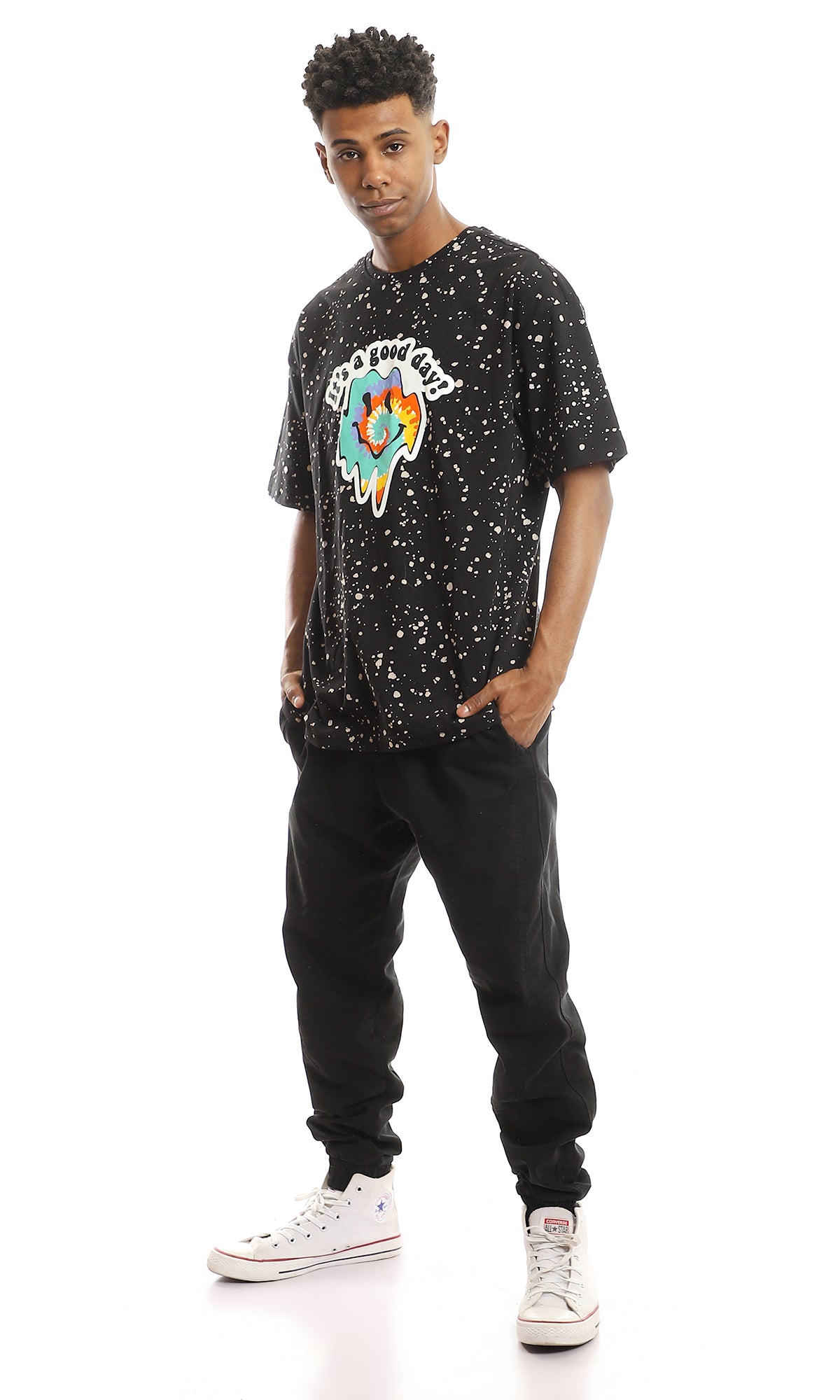 "It's A Good Day" Splatter Print Oversized T-Shirt - 97353