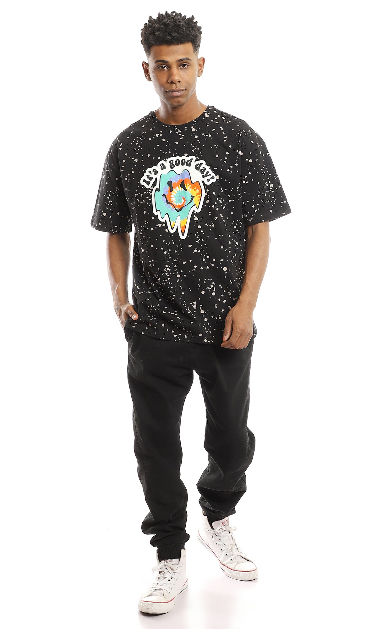 "It's A Good Day" Splatter Print Oversized T-Shirt - 97353