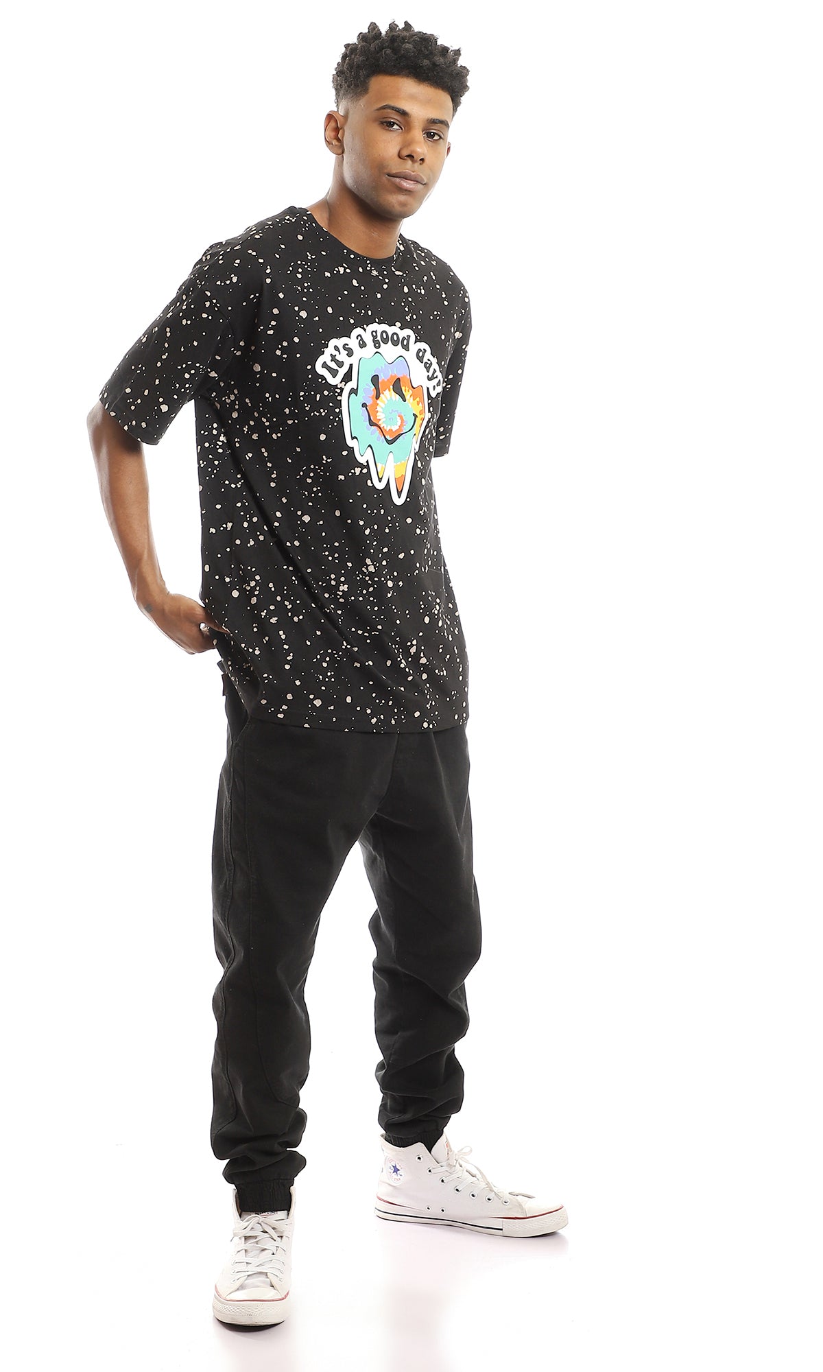 "It's A Good Day" Splatter Print Oversized T-Shirt - 97353