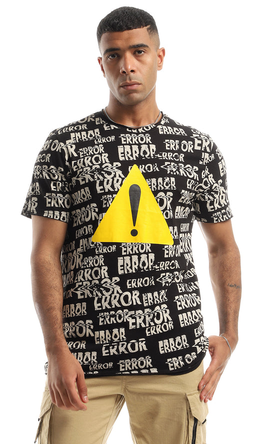 97364 Printed "Error" Cotton Regular Fit T-Shirt - Black & Beige