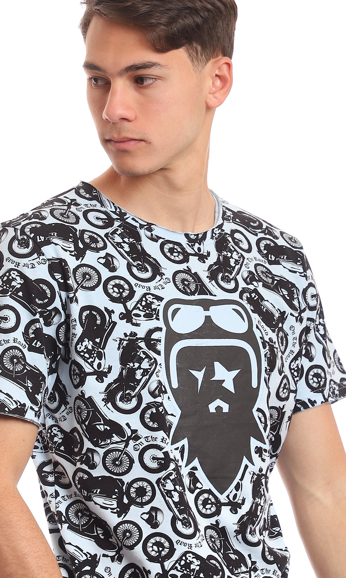 All-Over Motorcycle Print Graphic Crew Neck T-Shirt - 97365