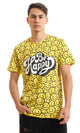 97366 Full Self Pattern Smiles With Printed "Be Happy" T-Shirt - Yellow